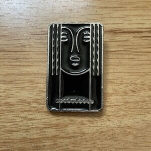 Vintage CHARLES OF THE RITZ Enamel & Pewter Abstract Art Woman Face Pin Brooch